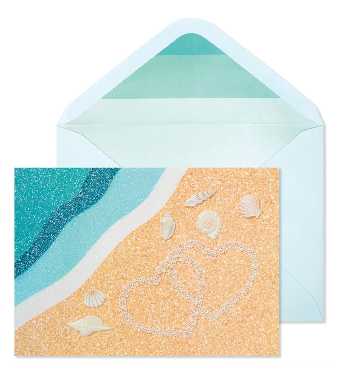 Two Hearts Drawn In Sand Wedding Card