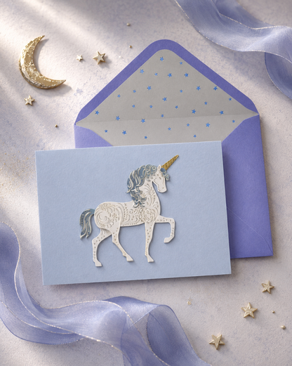 Laser Cut White Unicorn Birthday Card