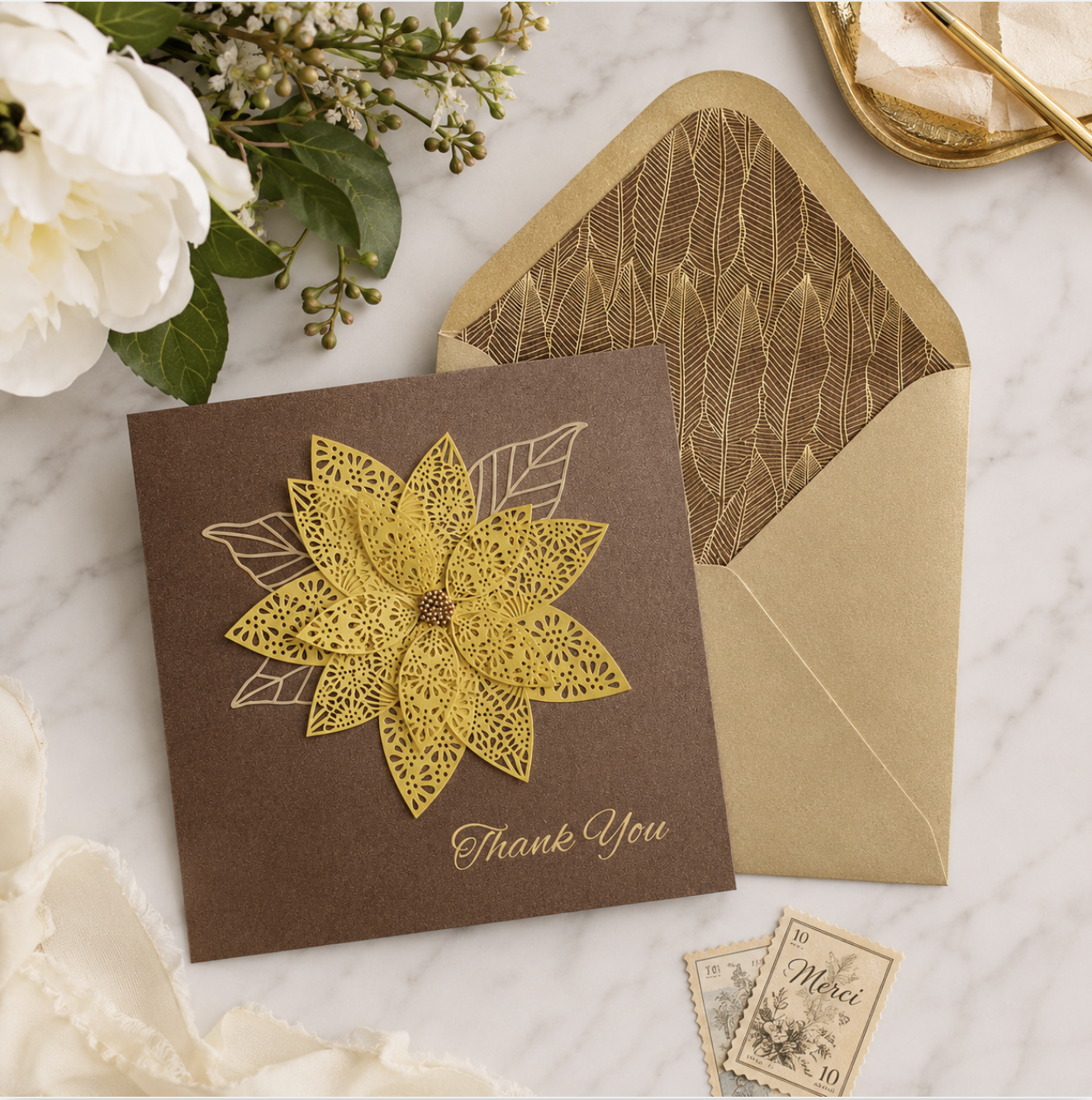 Laser Floral Thank You Card