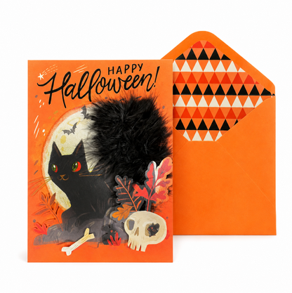 Black Cat Boa Tail Halloween Card
