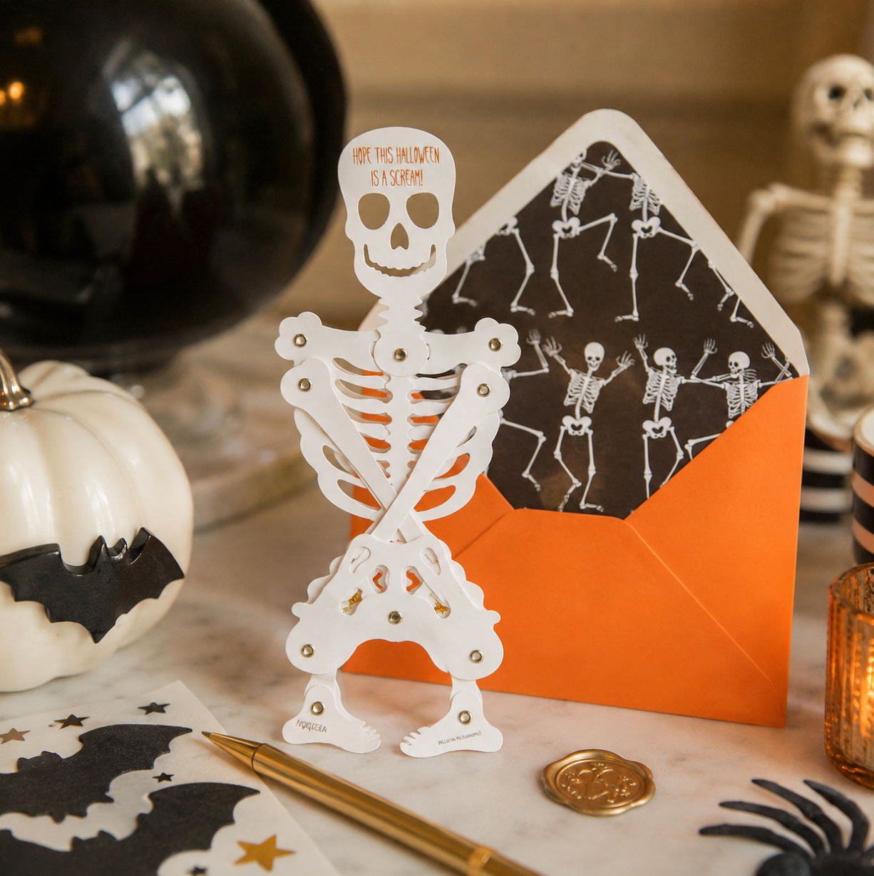 Articulated Skeleton Halloween Card