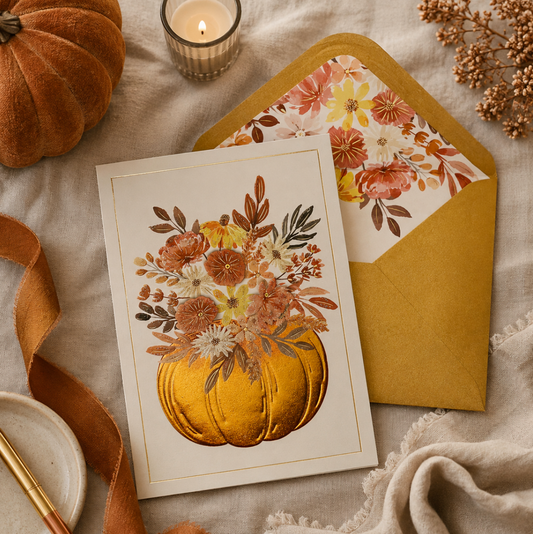Pumpkin Centerpiece with Flower Halloween Card