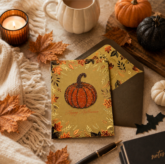 Beaded Pumpkin Halloween Card
