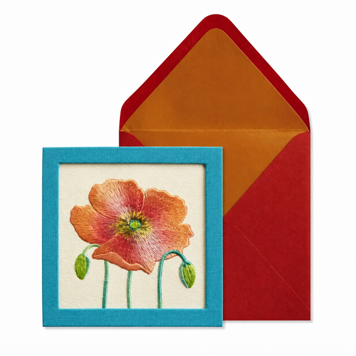 Orange Flower Embroidered Birthday Card