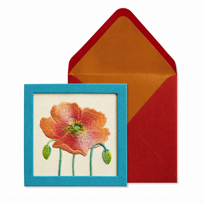 Orange Flower Embroidered Birthday Card