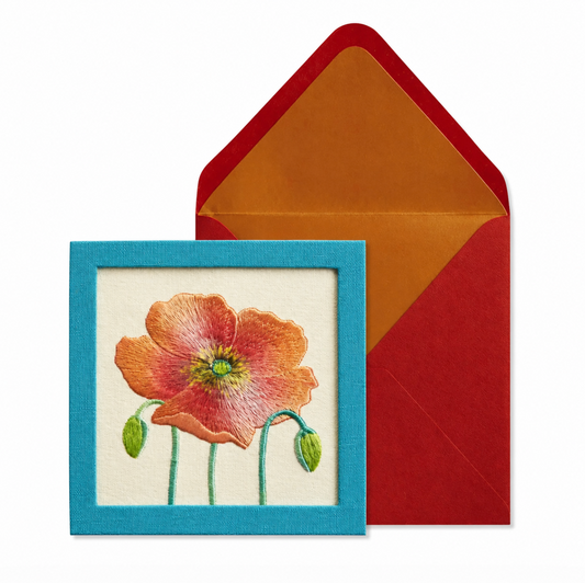 Orange Flower Embroidered Birthday Card