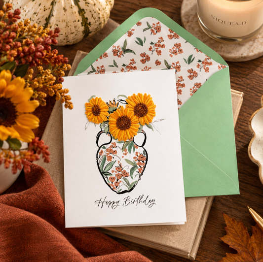Embroidered Sunflowers Birthday Card NEW