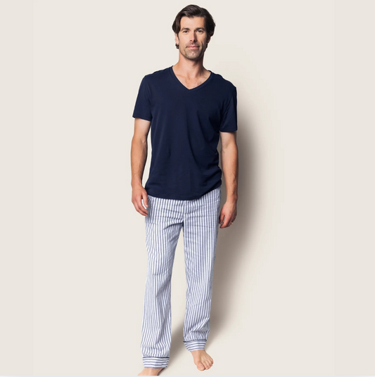 Men's Twill Pajama Pants in Navy French Ticking