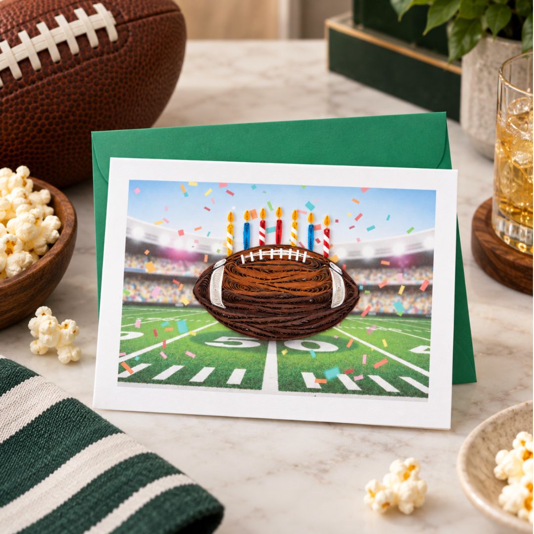 Quilled Football with Candles Birthday Card NEW
