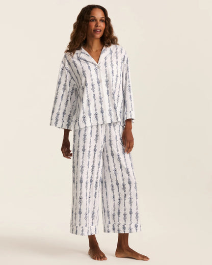 Olivia Wide Leg Pima Pajama Set in Navy Mayfair Toile