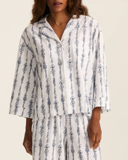 Olivia Wide Leg Pima Pajama Set in Navy Mayfair Toile