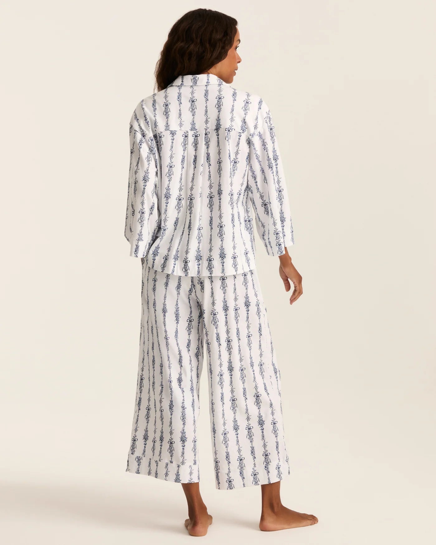 Olivia Wide Leg Pima Pajama Set in Navy Mayfair Toile