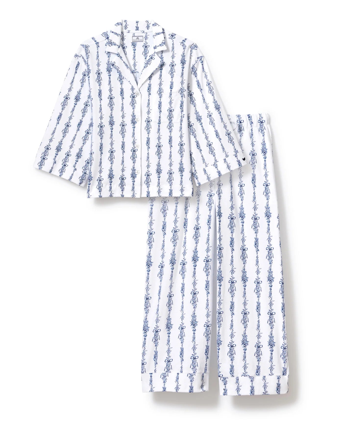 Olivia Wide Leg Pima Pajama Set in Navy Mayfair Toile