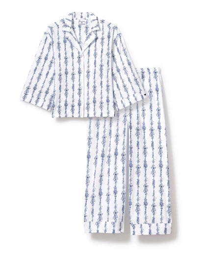Olivia Wide Leg Pima Pajama Set in Navy Mayfair Toile