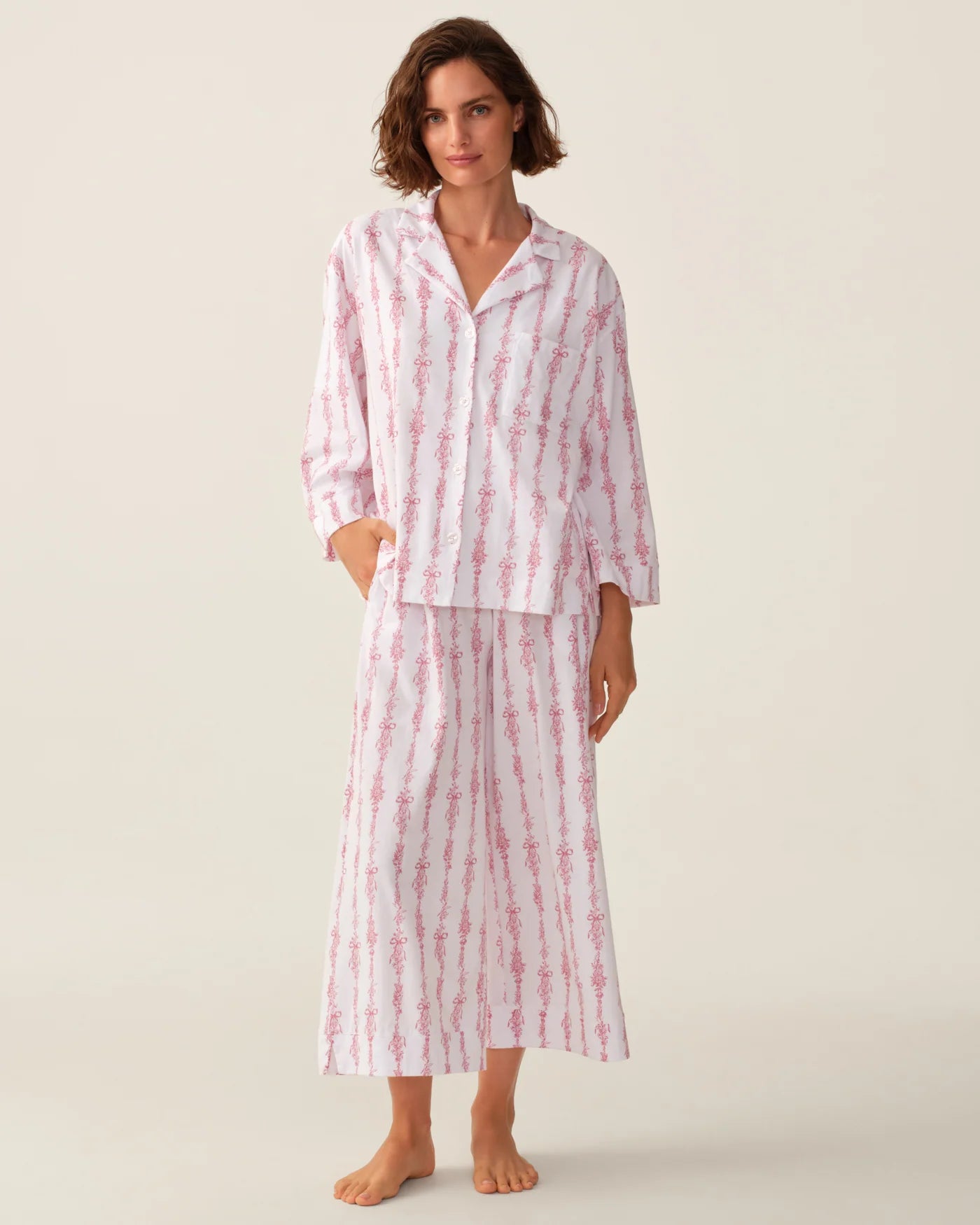 Olivia Wide Leg Pima Pajama Set in Pink Mayfair Toile