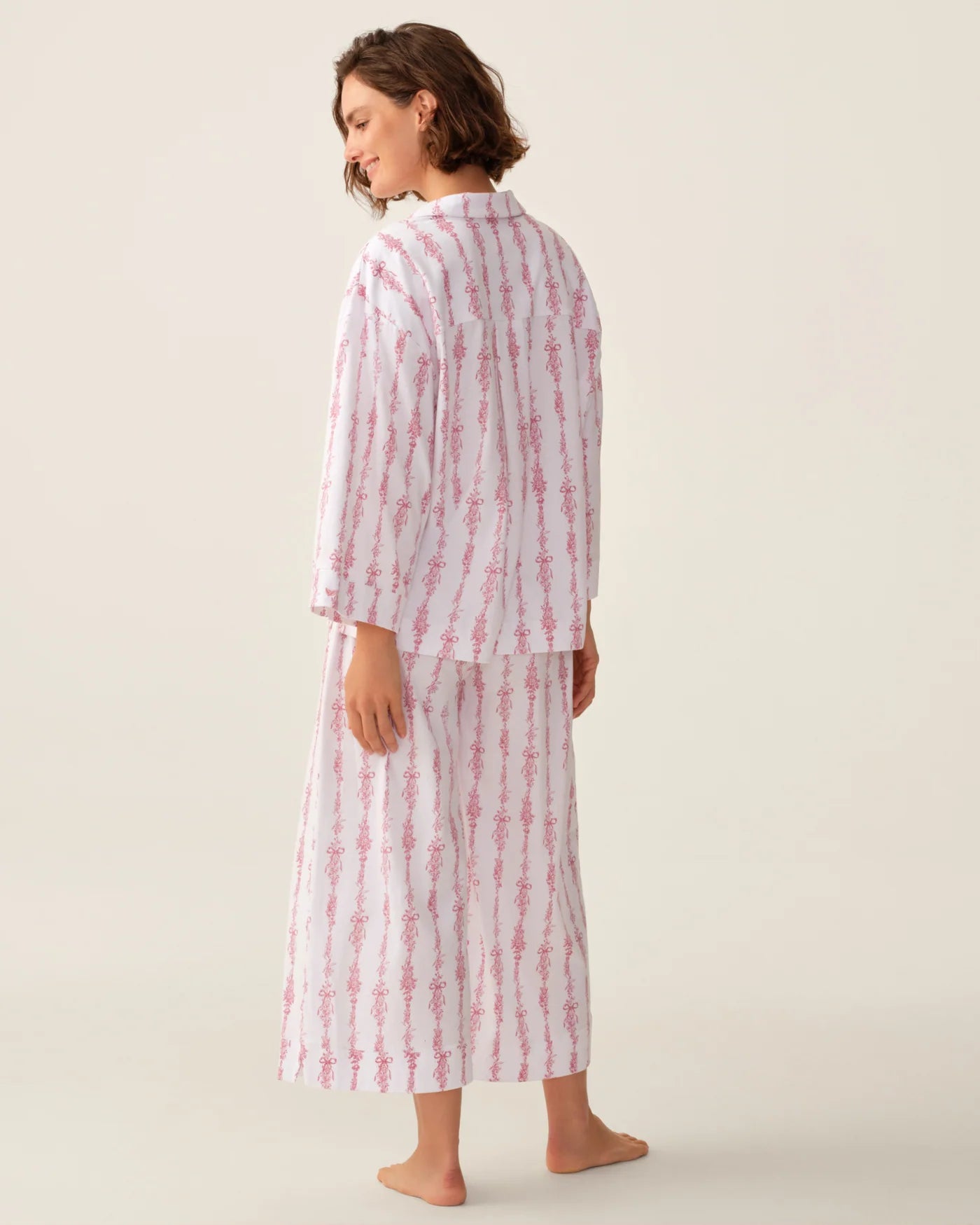 Olivia Wide Leg Pima Pajama Set in Pink Mayfair Toile