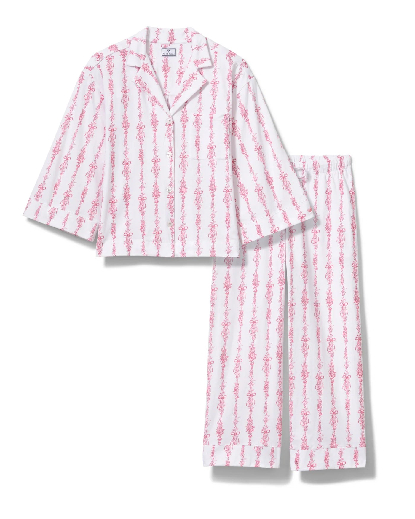 Olivia Wide Leg Pima Pajama Set in Pink Mayfair Toile
