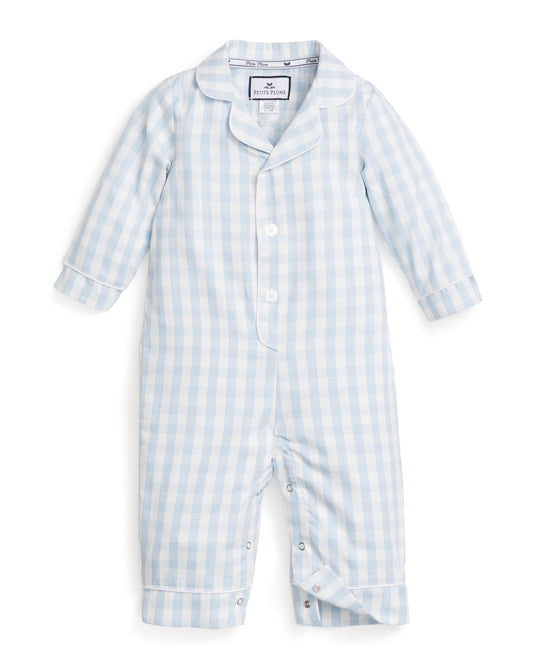 Baby's Twill Romper in Light Blue Gingham