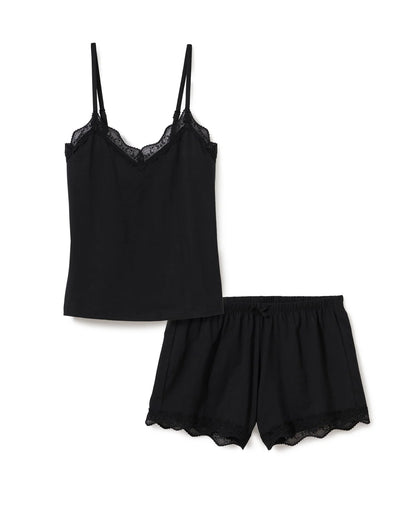 Women's Lightweight Pima Cami Short Set in Black