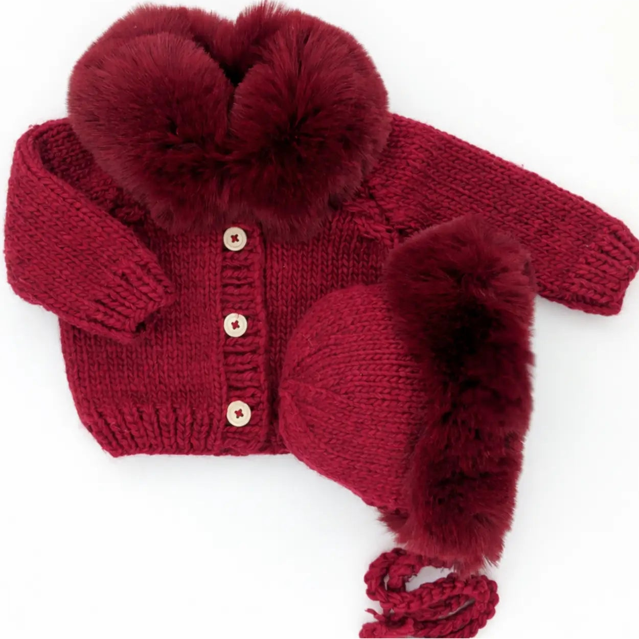 Fur Collar Crimson Cardigan Sweater for Baby & Toddler