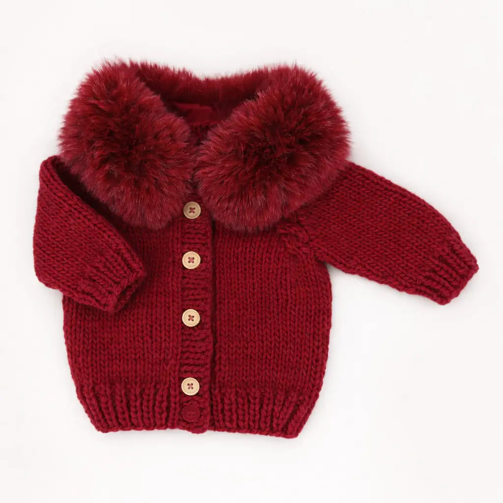 Fur Collar Crimson Cardigan Sweater for Baby & Toddler