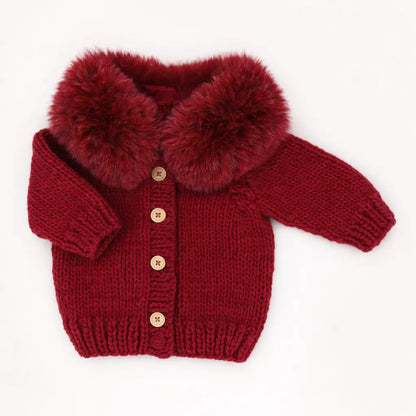 Fur Collar Crimson Cardigan Sweater for Baby & Toddler