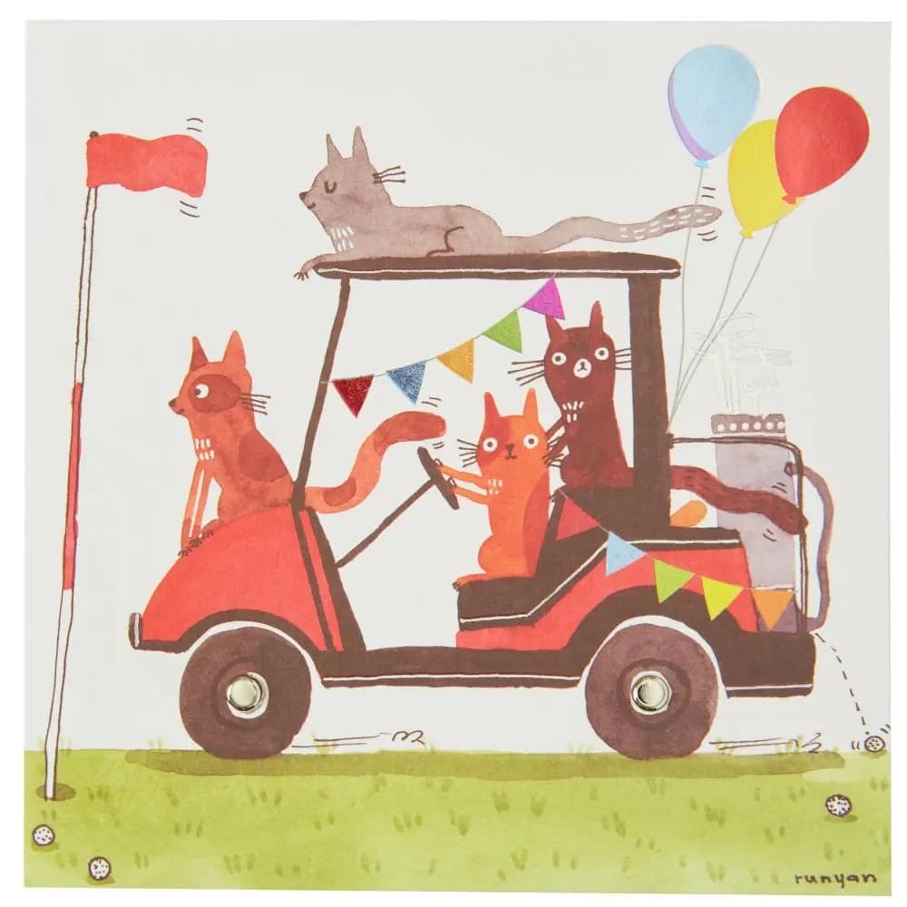 Cats In Golf Cart Birthday Card