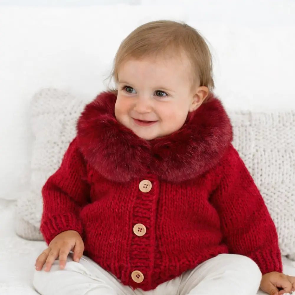 Fur Collar Crimson Cardigan Sweater for Baby & Toddler