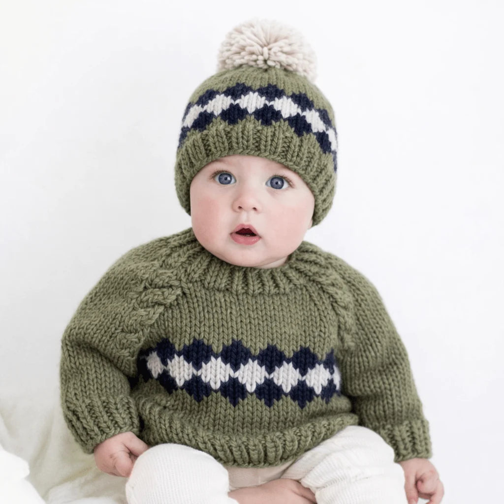 Geo Mossy Green Beanie Hat For Baby & Kids