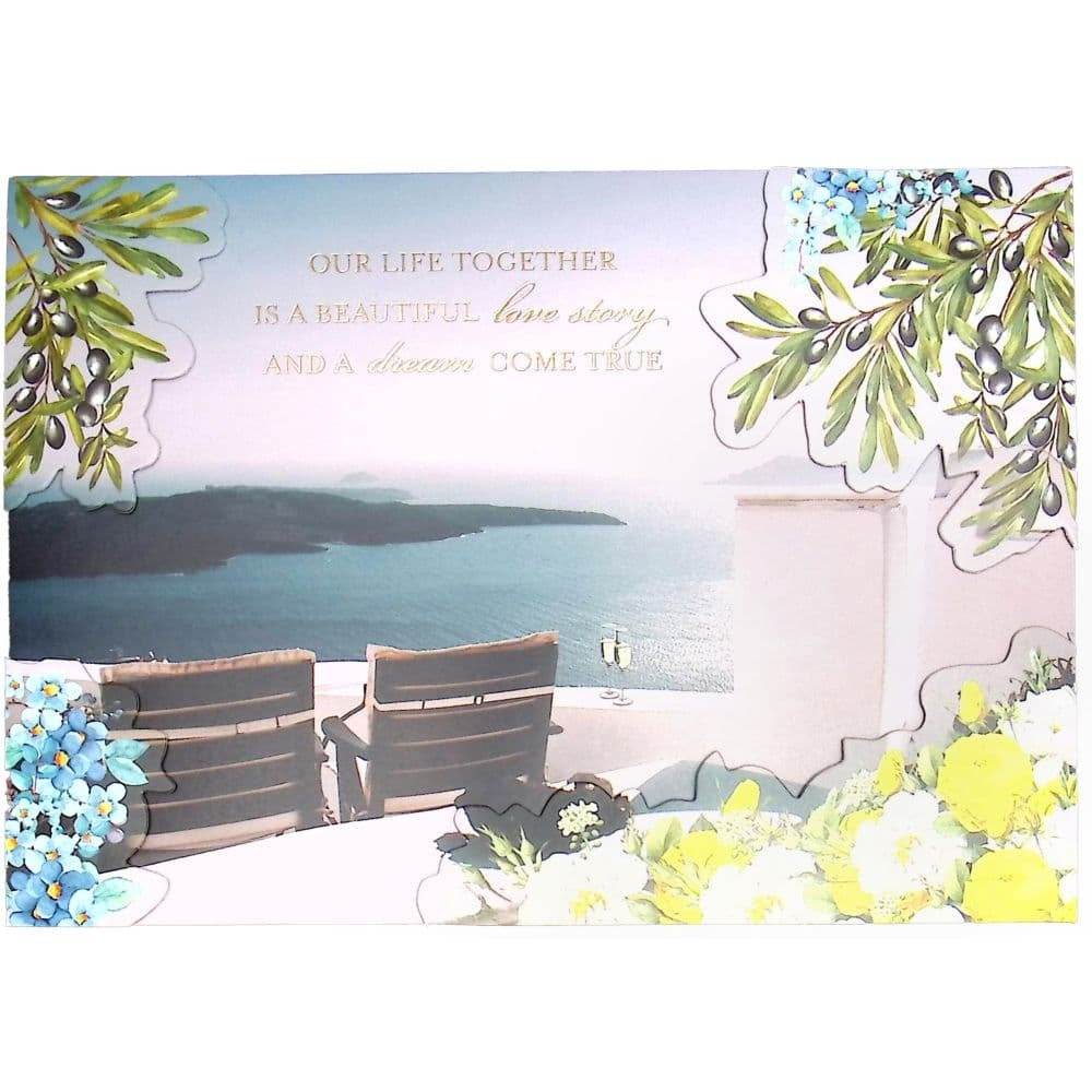 Two Chairs in Greece Anniversary Card