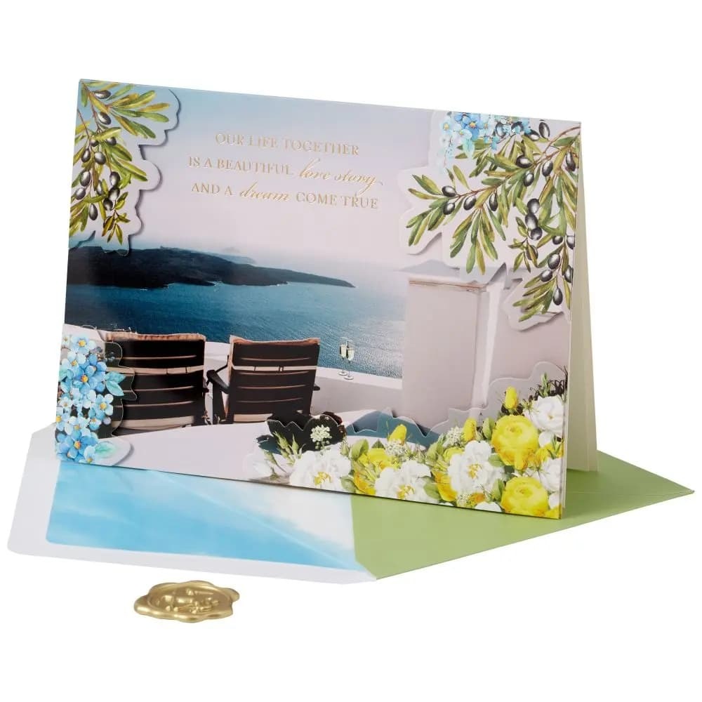 Two Chairs in Greece Anniversary Card