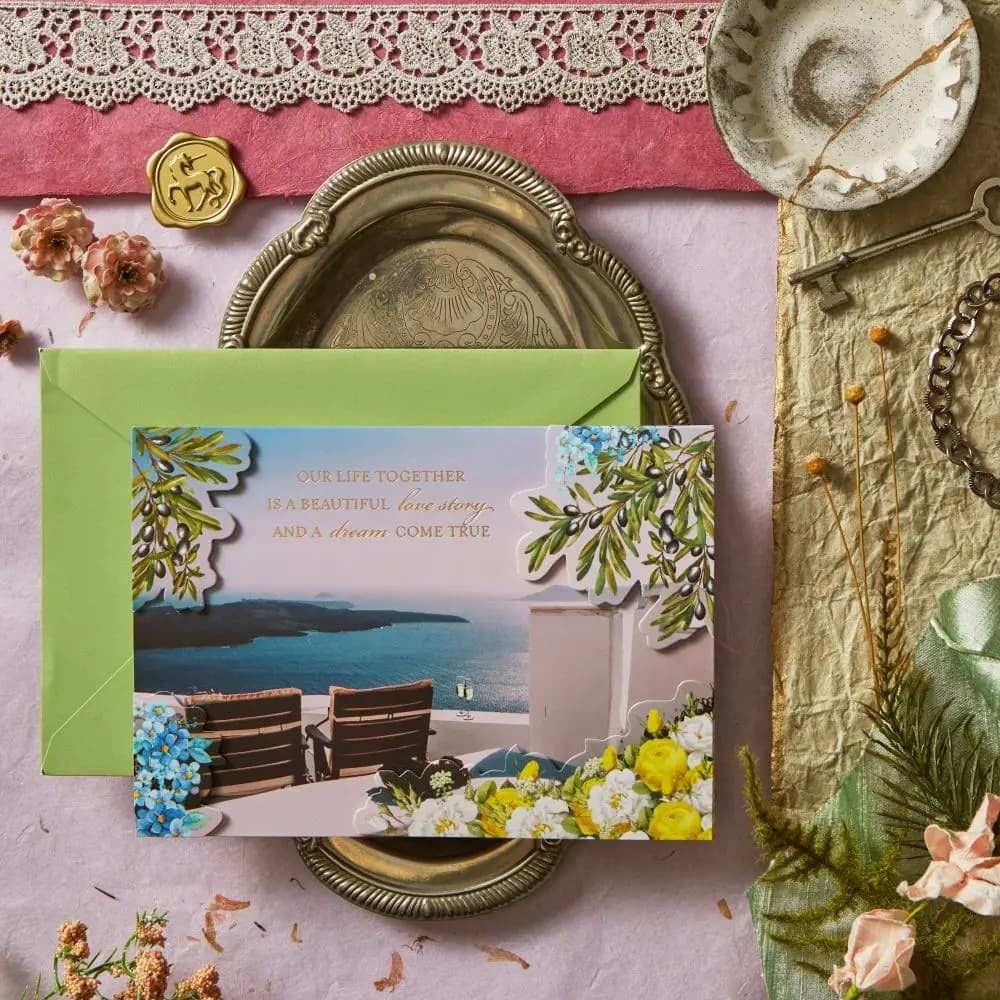Two Chairs in Greece Anniversary Card